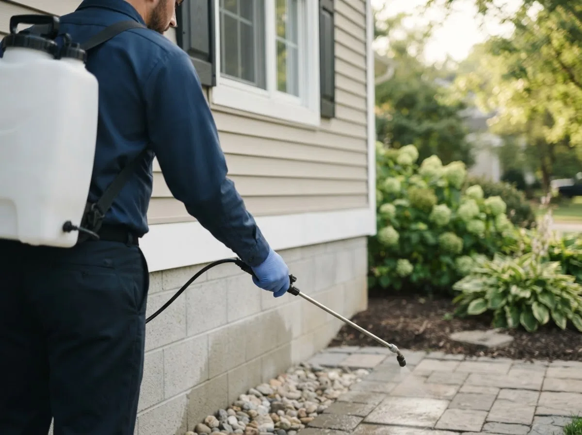 Pest control technician inspecting a home in Bakers Mills, NY